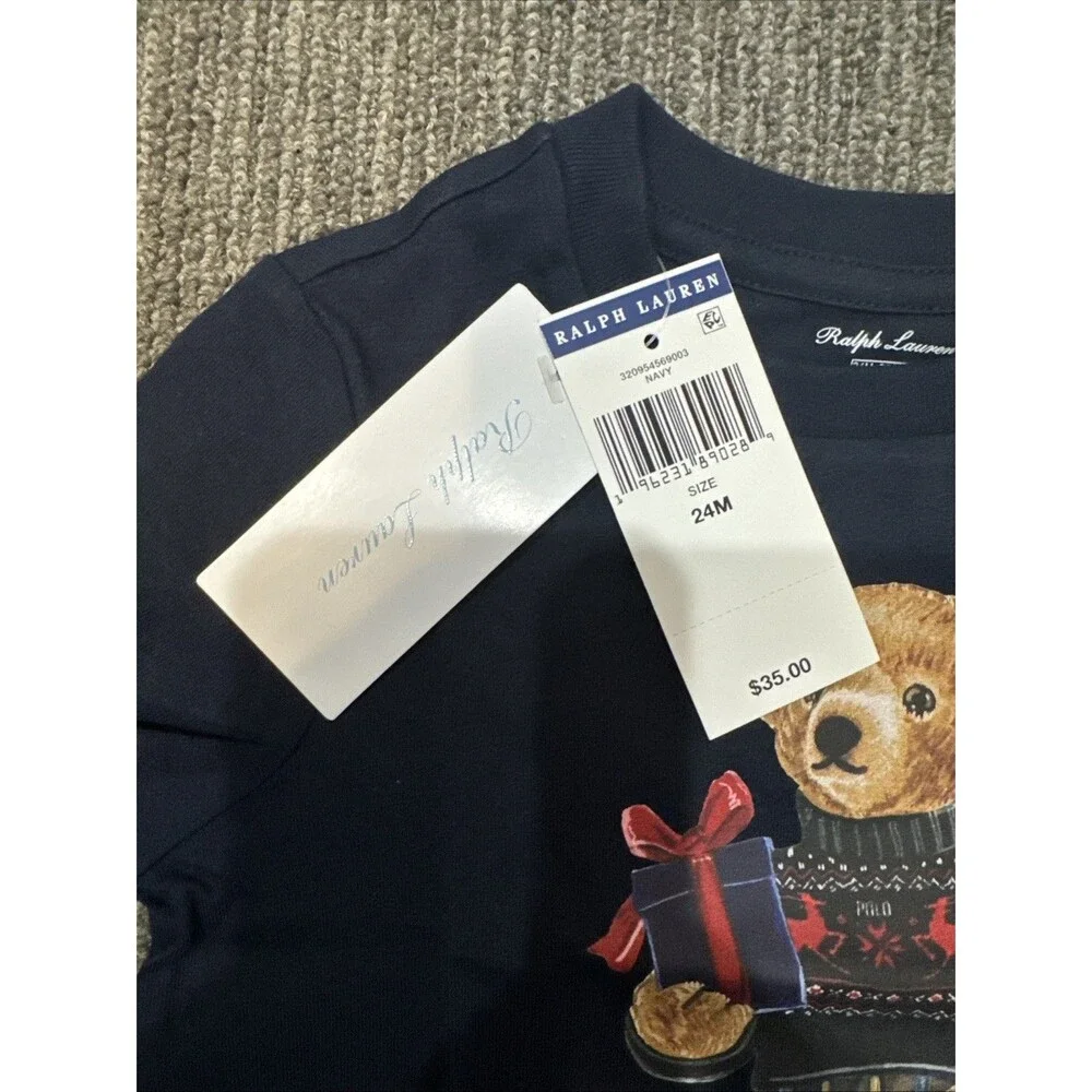 NWT, Boys POLO RALPH LAUREN Navy Short Sleeved Polo Bear T-Shirt. Size 24M